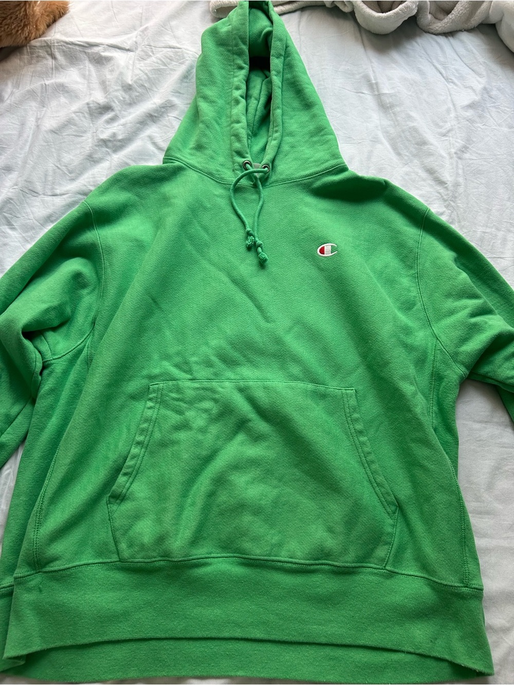 Champion Men's Bright Green Crewneck Hoodie Sweatshirt